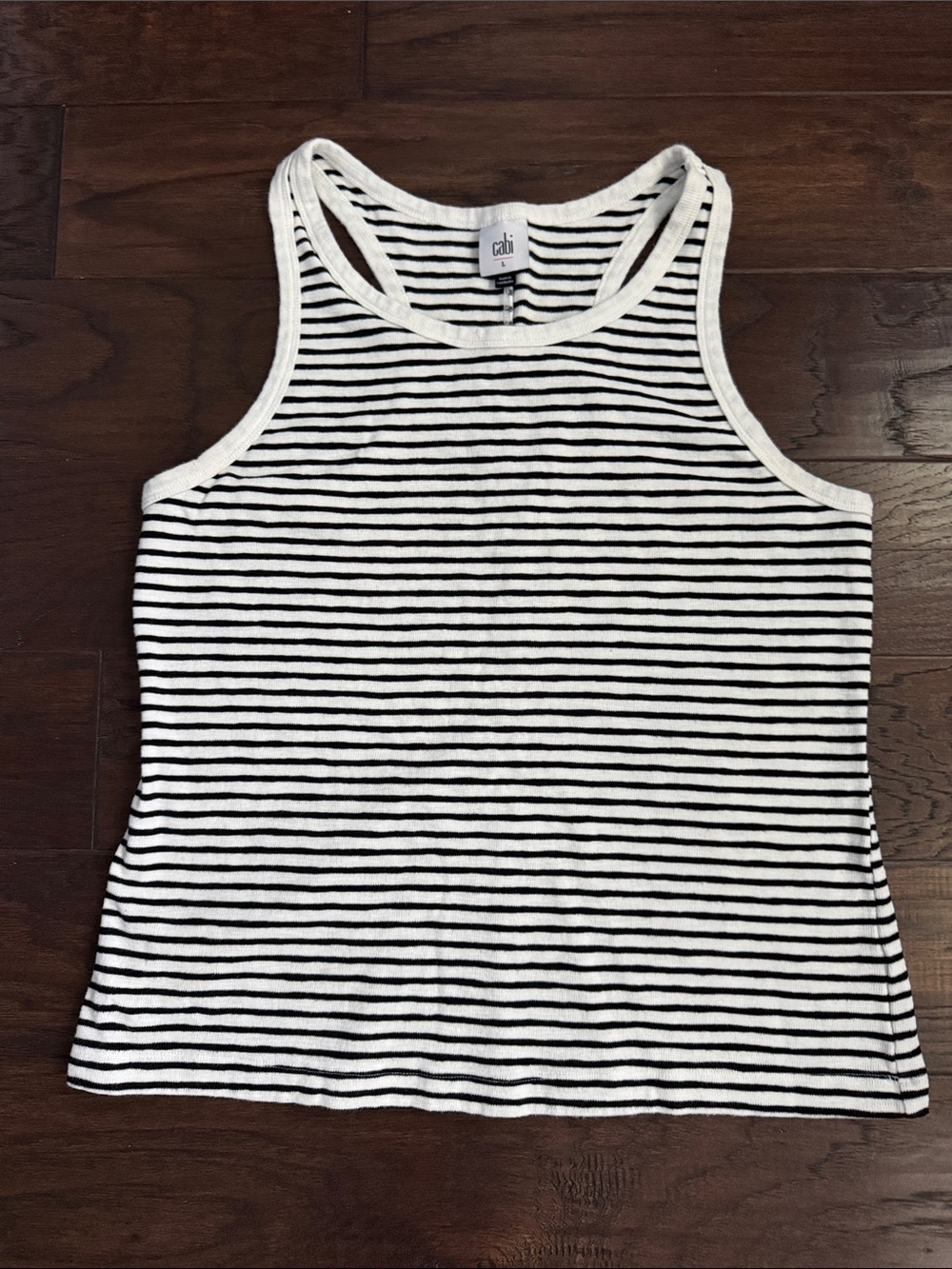 CAbi Black and White Striped Racerback Tank
